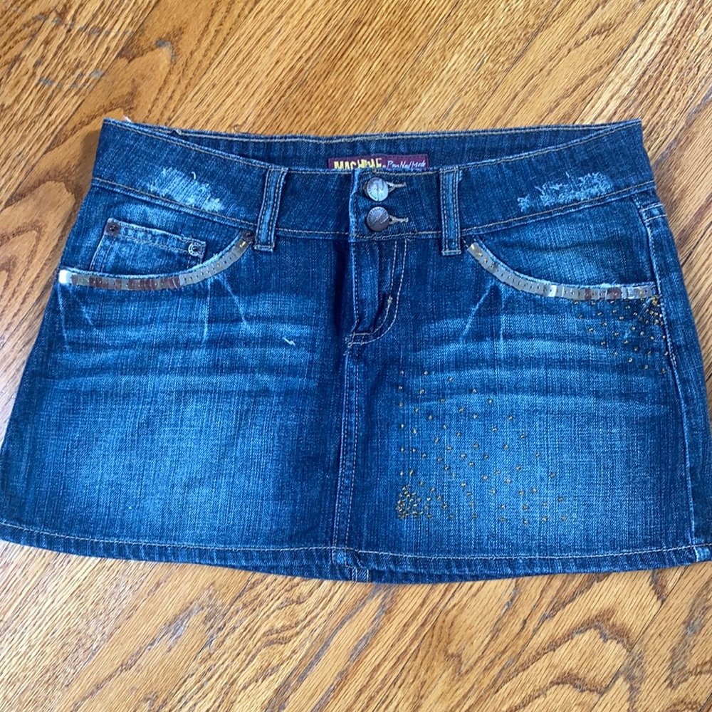 Y2k Low Rise Mini Distressed Denim Jean Skirt 2000s Vintage